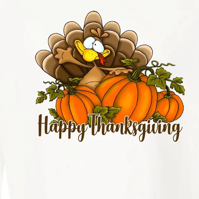 Happy Thanksgiving Pumpkins Fall Autumn Cute Turkey Cropped Pullover Crew