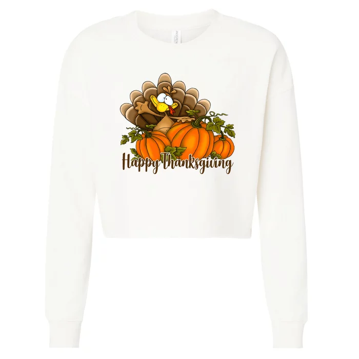 Happy Thanksgiving Pumpkins Fall Autumn Cute Turkey Cropped Pullover Crew