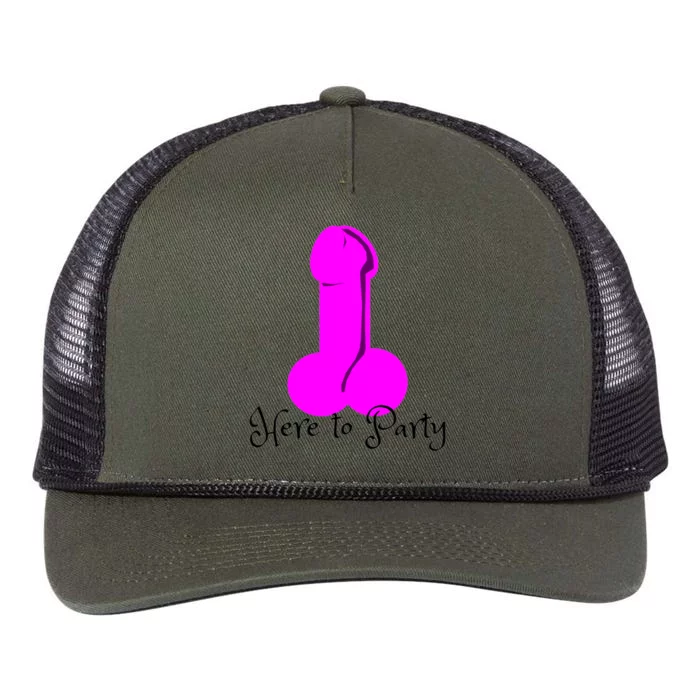 Here To Party Dick Dirty Funny Adult Sex Joke Gift Idea Retro Rope Trucker Hat Cap