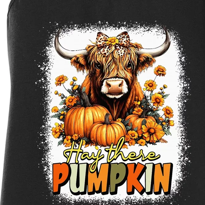 Hay There Pumpkin Highland Cow Thanksgiving Fall Autumn Women's Racerback Tank