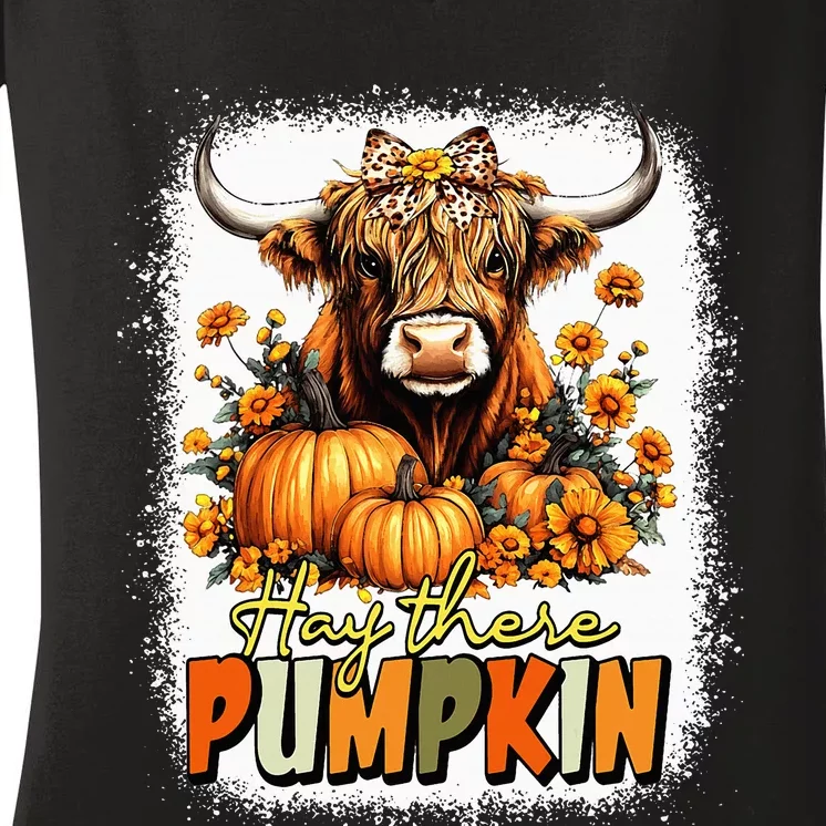 Hay There Pumpkin Highland Cow Thanksgiving Fall Autumn Women's V-Neck T-Shirt