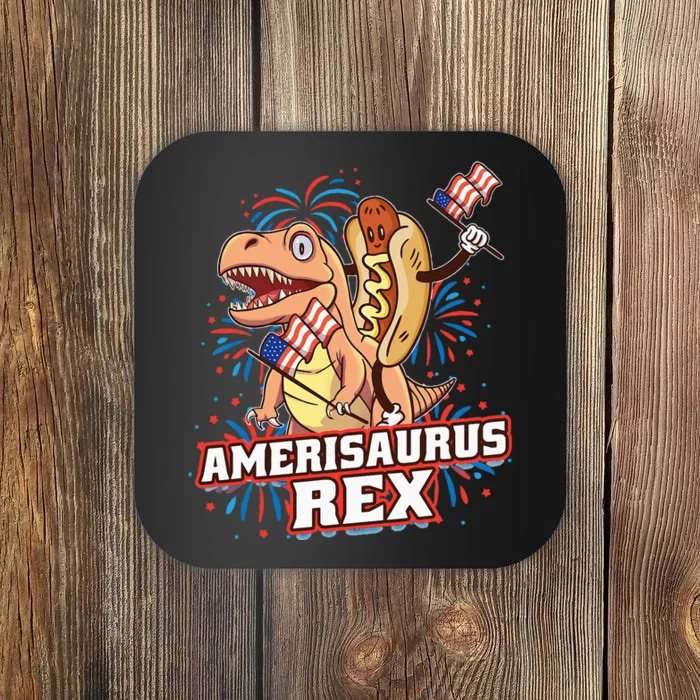 Hotdog T Rex Dinosaur 4th Of July Amerisaurus Funny Gifts Coaster