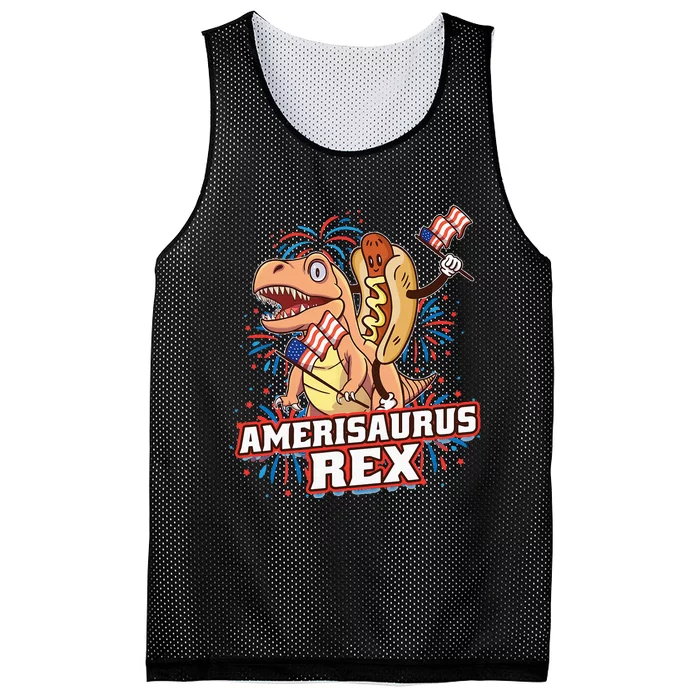 Hotdog T Rex Dinosaur 4th Of July Amerisaurus Funny Gifts Mesh Reversible Basketball Jersey Tank