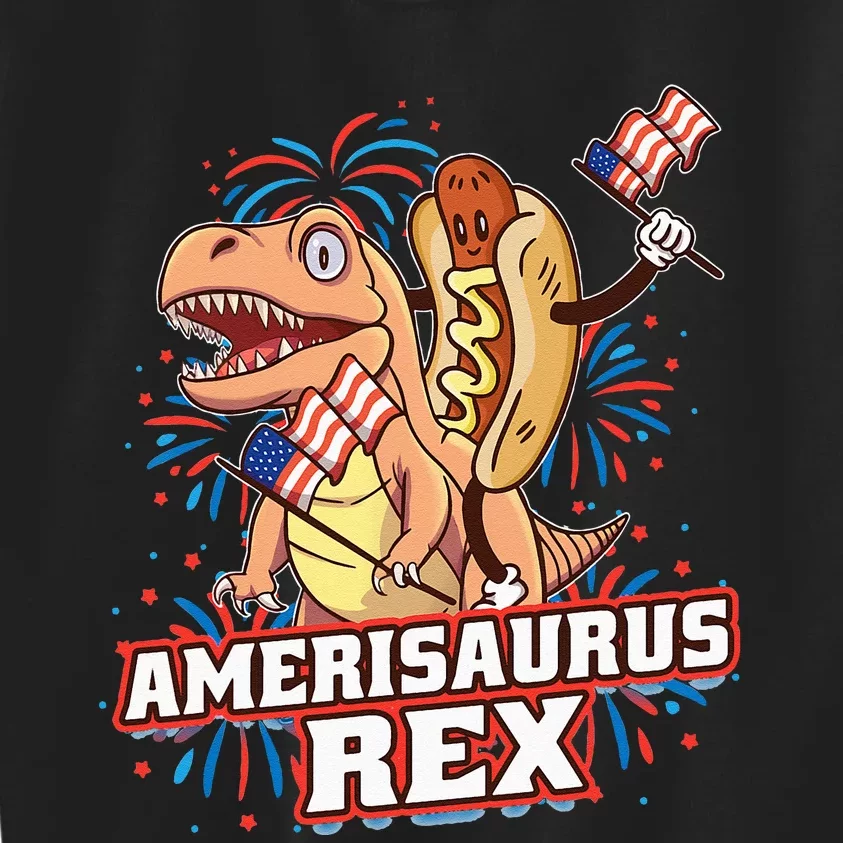 Hotdog T Rex Dinosaur 4th Of July Amerisaurus Funny Gifts Kids Sweatshirt