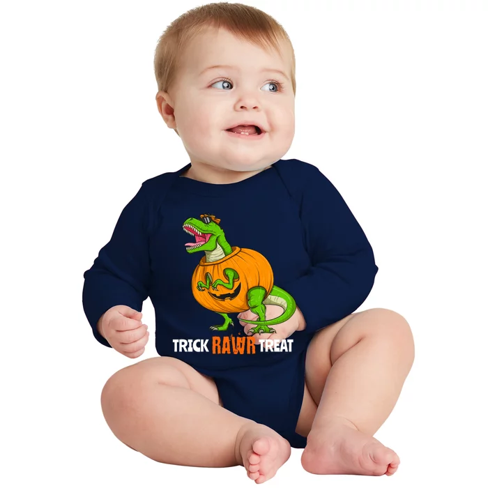 Halloween T Rex Dinosaur Jack O Lantern Trick Rawr Treat Fun Cool Gift Baby Long Sleeve Bodysuit