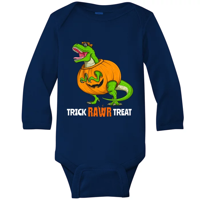 Halloween T Rex Dinosaur Jack O Lantern Trick Rawr Treat Fun Cool Gift Baby Long Sleeve Bodysuit