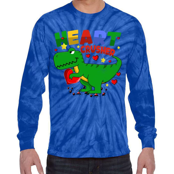 Heart T Rex Crusher Dinosaur Valentines Day Gift Tie-Dye Long Sleeve Shirt