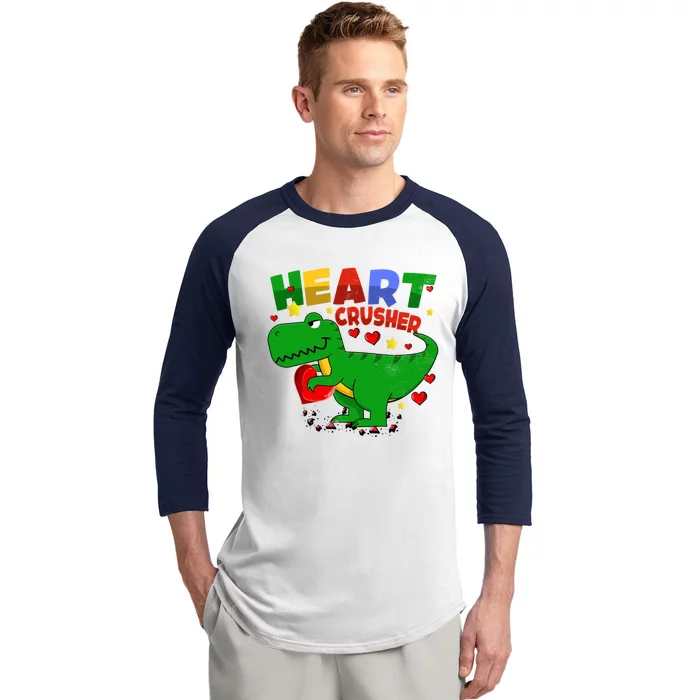 Heart T Rex Crusher Dinosaur Valentines Day Gift Baseball Sleeve Shirt