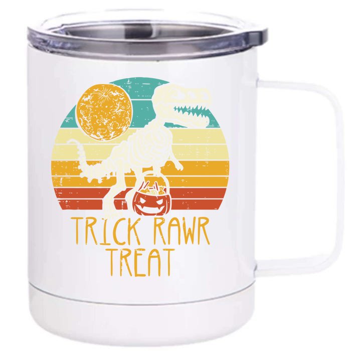 Halloween T Rex Dinosaur Skeleton With Pumpkin Vintage Gift Front & Back 12oz Stainless Steel Tumbler Cup