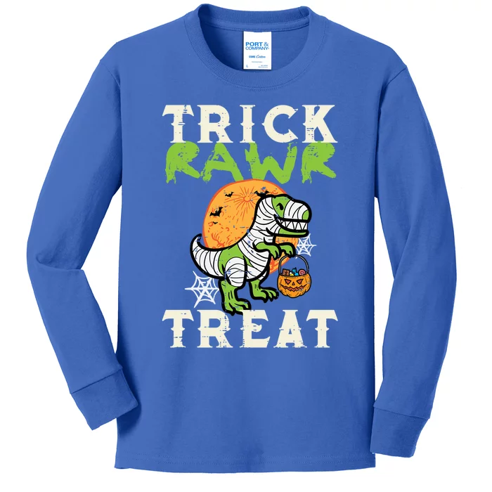 Halloween Trick Rawr Treat Dino Trex Costume Cool Gift Kids Long Sleeve Shirt