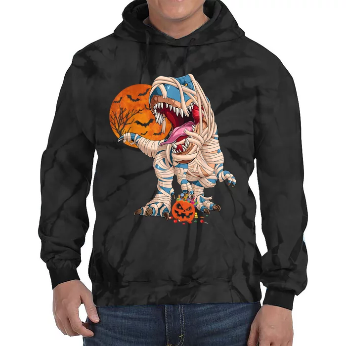 Halloween T Rex For Boy Dinosaur T Rex Mummy Pumpkin Tie Dye Hoodie