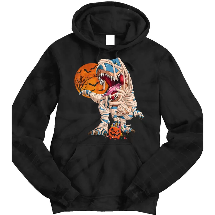 Halloween T Rex For Boy Dinosaur T Rex Mummy Pumpkin Tie Dye Hoodie