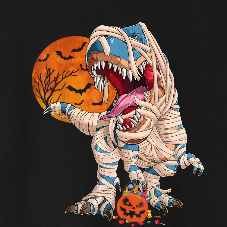 Halloween T Rex For Boy Dinosaur T Rex Mummy Pumpkin Women's Crop Top Tee