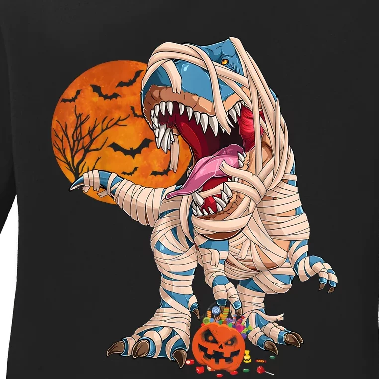 Halloween T Rex For Boy Dinosaur T Rex Mummy Pumpkin Ladies Long Sleeve Shirt