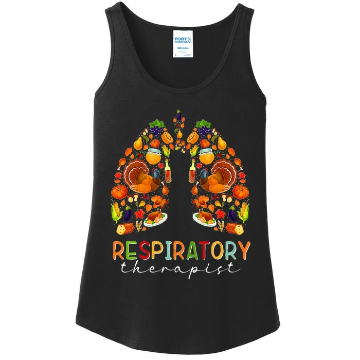 Happy Thanksgiving Respiratory Therapist Turkey Pumpkin Ladies Essential Tank