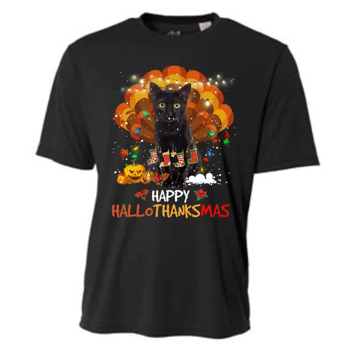 Happy Thanksgiving Ragdoll Black Cat Happy Hallothanksmas Gift Cooling Performance Crew T-Shirt