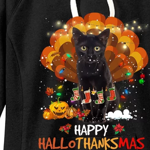 Happy Thanksgiving Ragdoll Black Cat Happy Hallothanksmas Gift Women's Fleece Hoodie