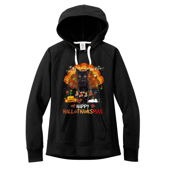 Happy Thanksgiving Ragdoll Black Cat Happy Hallothanksmas Gift Women's Fleece Hoodie