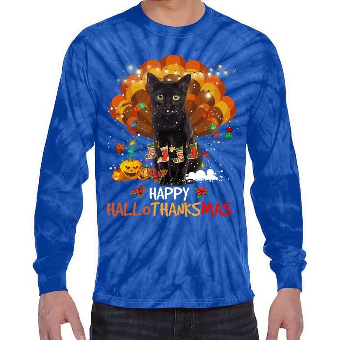 Happy Thanksgiving Ragdoll Black Cat Happy Hallothanksmas Gift Tie-Dye Long Sleeve Shirt