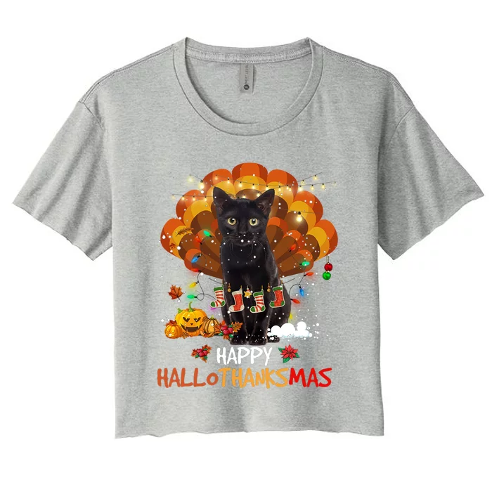 Happy Thanksgiving Ragdoll Black Cat Happy Hallothanksmas Gift Women's Crop Top Tee