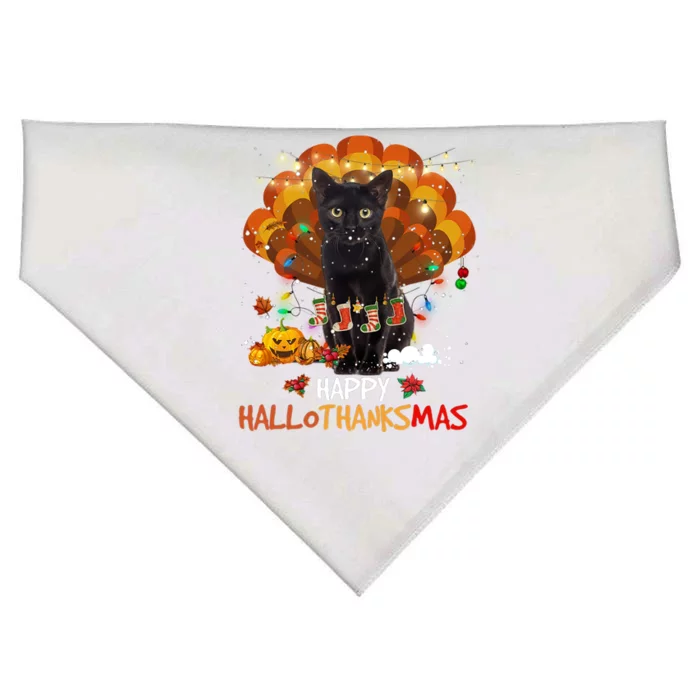 Happy Thanksgiving Ragdoll Black Cat Happy Hallothanksmas Gift USA-Made Doggie Bandana