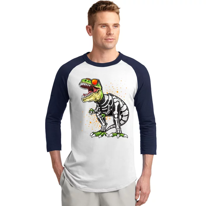 Halloween T Rex Dinosaur Skeleton Costume Cute Gift Gift Baseball Sleeve Shirt