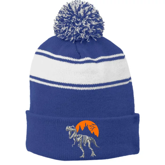 Halloween T Rex Dinosaur Skeleton Gift Cool Gift Stripe Pom Pom Beanie