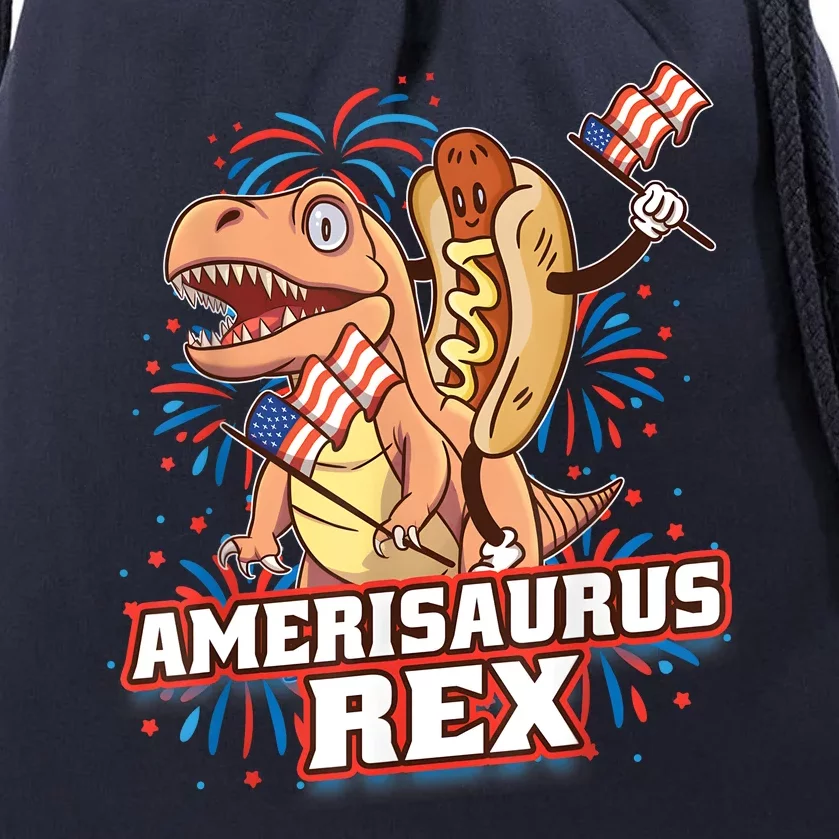 Hotdog T Rex Dinosaur 4th Of July Amerisaurus Funny Gifts Drawstring Bag