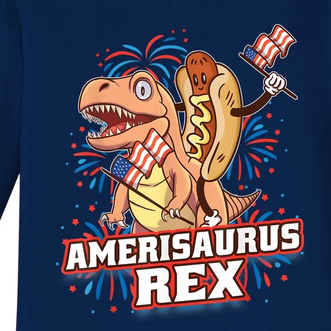 Hotdog T Rex Dinosaur 4th Of July Amerisaurus Funny Gifts Baby Long Sleeve Bodysuit