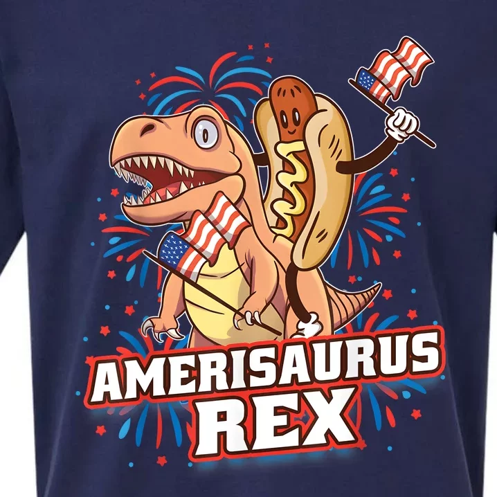 Hotdog T Rex Dinosaur 4th Of July Amerisaurus Funny Gifts Sueded Cloud Jersey T-Shirt