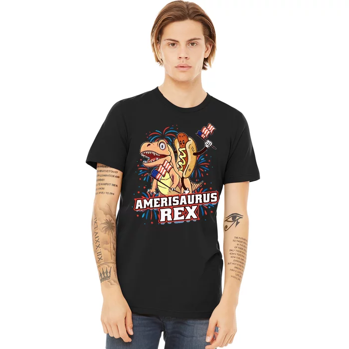 Hotdog T Rex Dinosaur 4th of July Amerisaurus Funny Gifts Premium T-Shirt