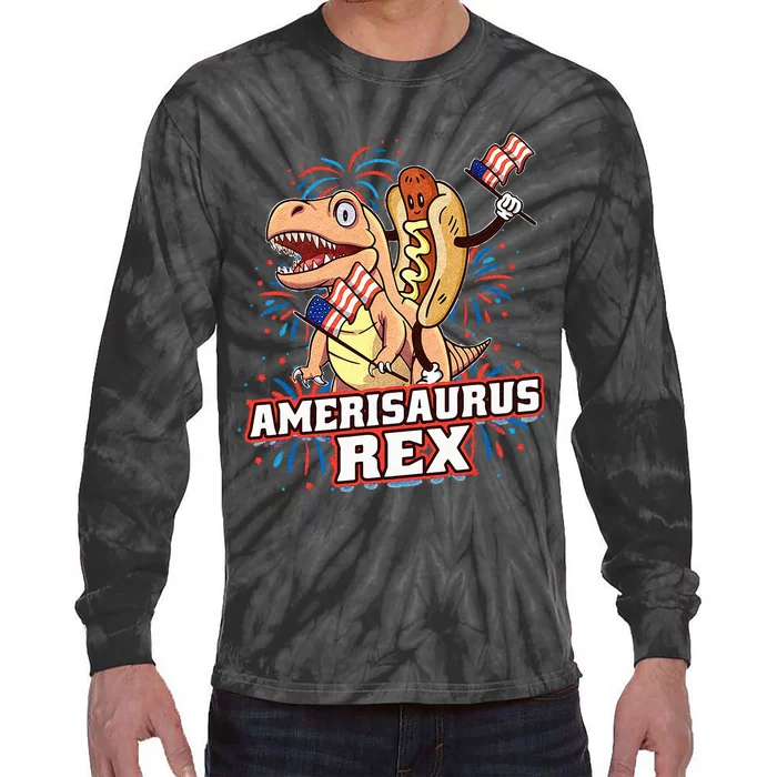 Hotdog T Rex Dinosaur 4th of July Amerisaurus Funny Gifts Tie-Dye Long Sleeve Shirt