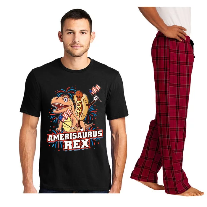 Hotdog T Rex Dinosaur 4th Of July Amerisaurus Funny Gifts Pajama Set