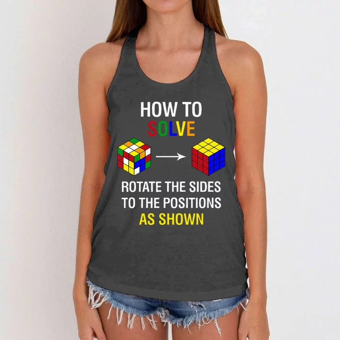 How To Solve Competitive Puzzle Funny Speed Cubing Math Women's Knotted Racerback Tank