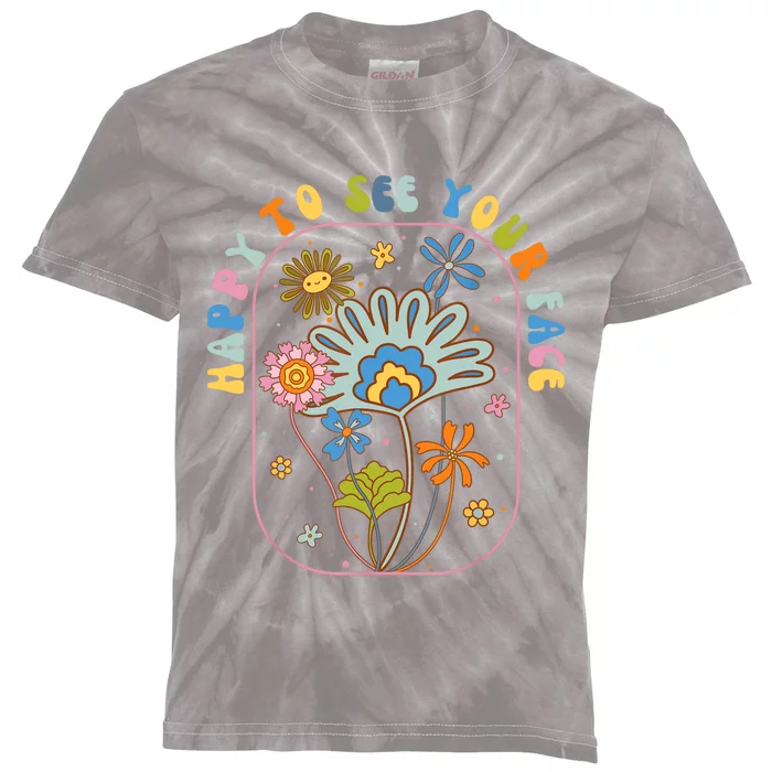 Happy To See Your Face Groovy Flowers Back To School Teacher Kids Tie-Dye T-Shirt