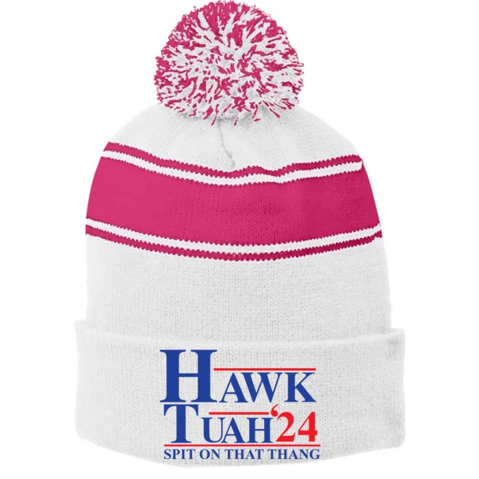 Hawk Tuah Spit On That Thang 2024 Stripe Pom Pom Beanie