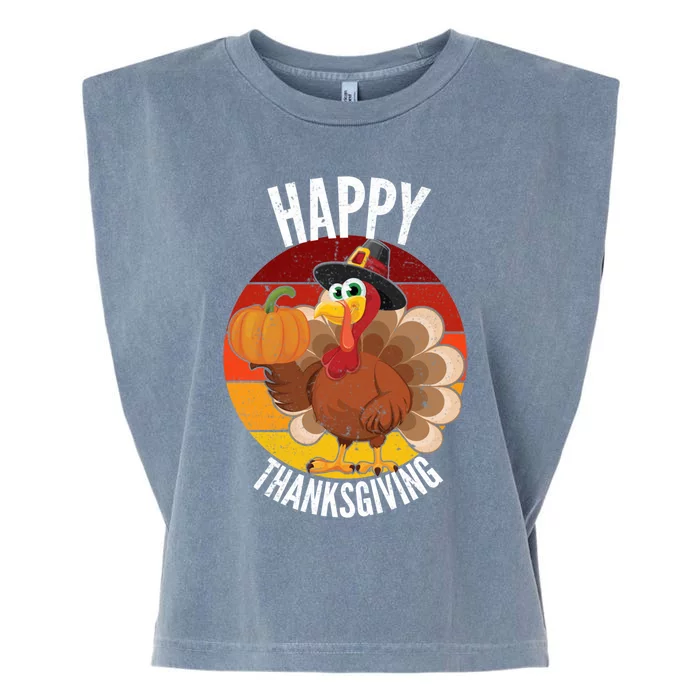 Happy Thanksgiving Sweatshirt Cute Turkey Garment-Dyed Women's Muscle Tee