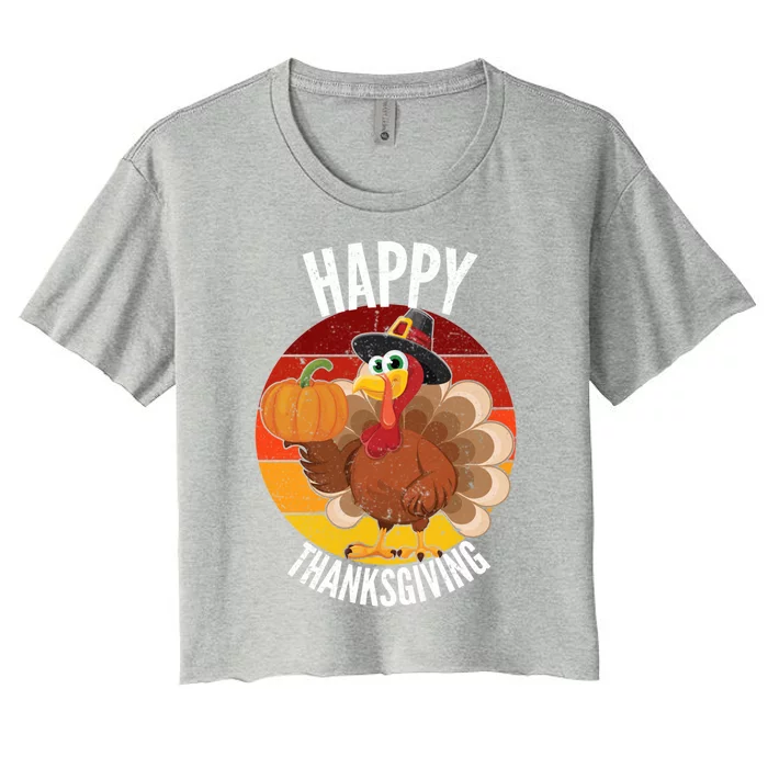 Happy Thanksgiving Sweatshirt Cute Turkey Women's Crop Top Tee