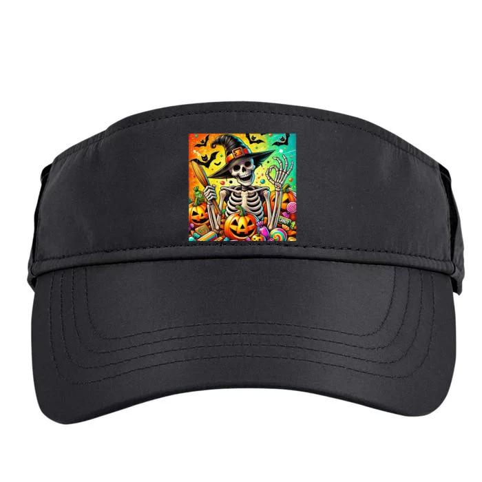 Halloween Thrills Skeleton And Pumpkin And Bats Spooky Adult Drive Performance Visor