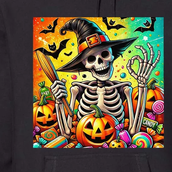 Halloween Thrills Skeleton And Pumpkin And Bats Spooky Premium Hoodie