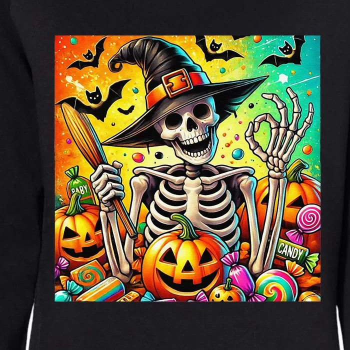 Halloween Thrills Skeleton And Pumpkin And Bats Spooky Womens California Wash Sweatshirt