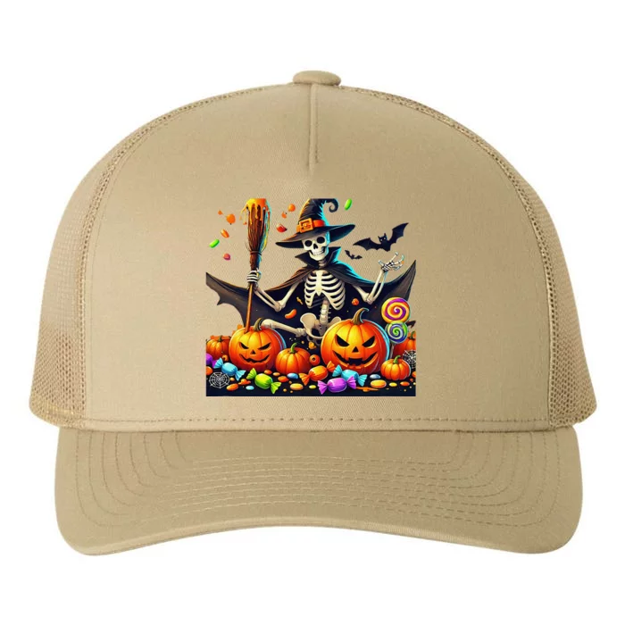 Halloween Thrills Skeleton And Pumpkin Spooky And Scary Yupoong Adult 5-Panel Trucker Hat