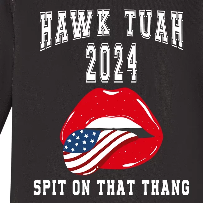 Hawk Tuah Spit On That Thang 2024 Hawk Tuah 24 Funny Trendy Baby Long Sleeve Bodysuit