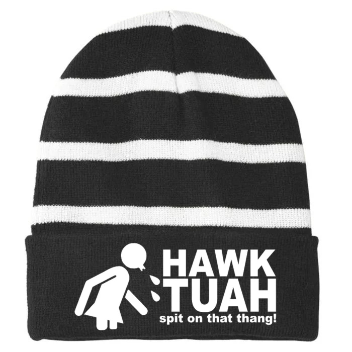 Hawk Tuah Spit On That Thang Funny Interview Meme Striped Beanie with Solid Band