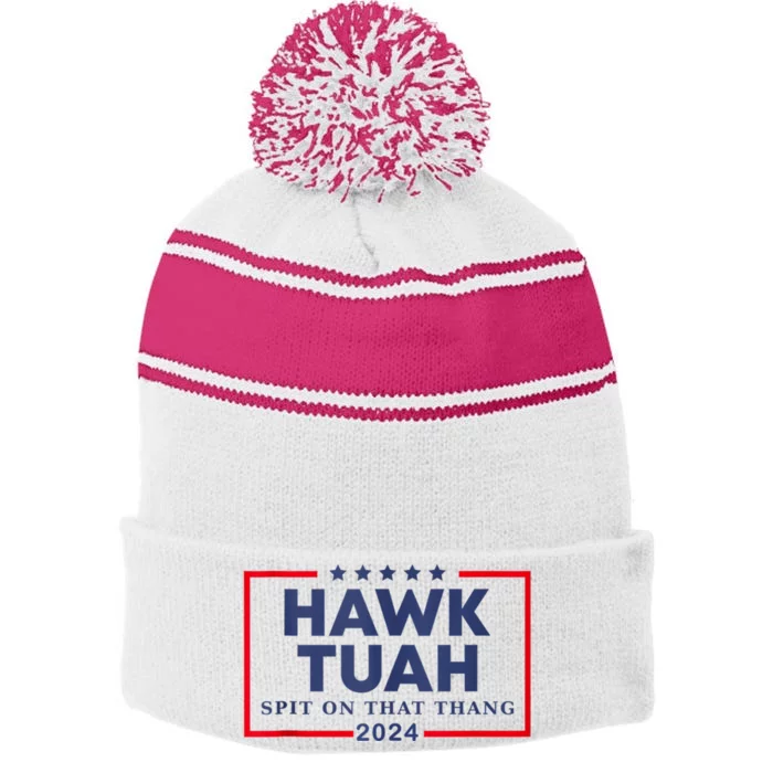 Hawk Tuah 24 Spit On That Stripe Pom Pom Beanie