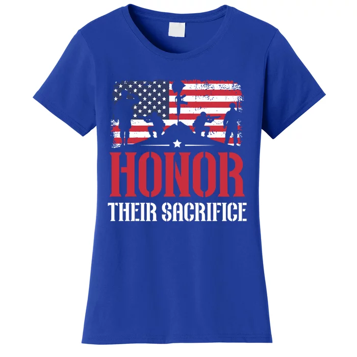 Honor Their Sacrifice Memorial Day Veteran Military Combat Gift Women's T-Shirt