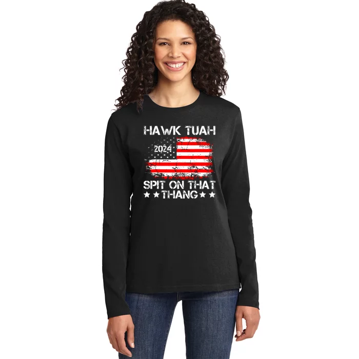 Hawk Tuah Spit On That Thang Trending Ladies Long Sleeve Shirt