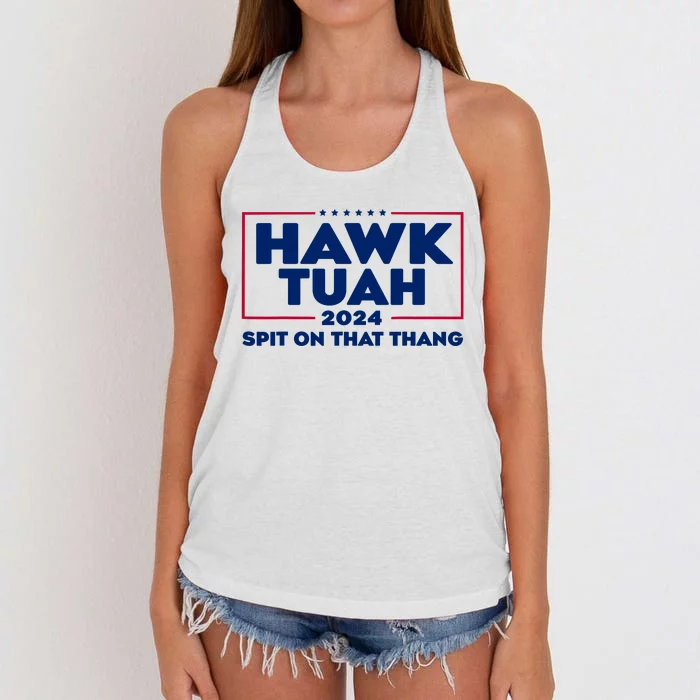 Hawk Tuah Spit On That Thang Trending Women's Knotted Racerback Tank