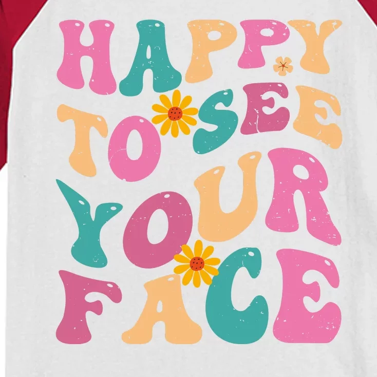 Happy To See Your Face Retro Groovy Back To School Teacher Kids Colorblock Raglan Jersey