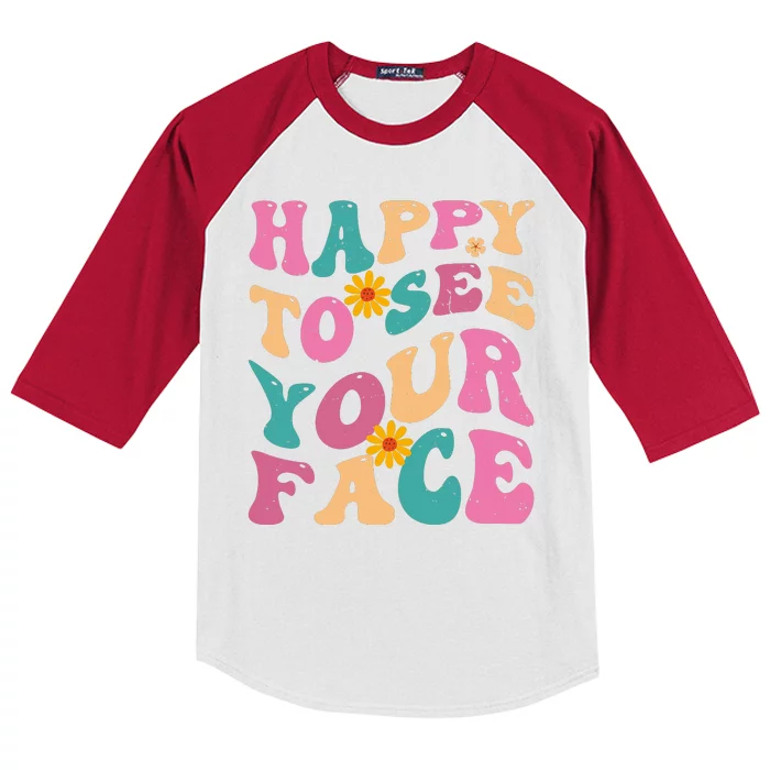 Happy To See Your Face Retro Groovy Back To School Teacher Kids Colorblock Raglan Jersey